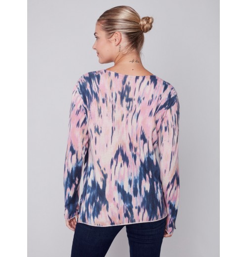 Printed V-Neck Sweater - Pastel Printed V-Neck Sweater - Pastel