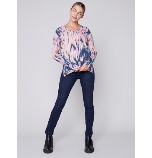 Printed V-Neck Sweater - Pastel Printed V-Neck Sweater - Pastel