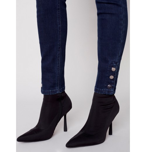 Pull-On Jeans with Snap Button Hem - Blue Black Pull-On Jeans with Snap Button Hem - Blue Black
