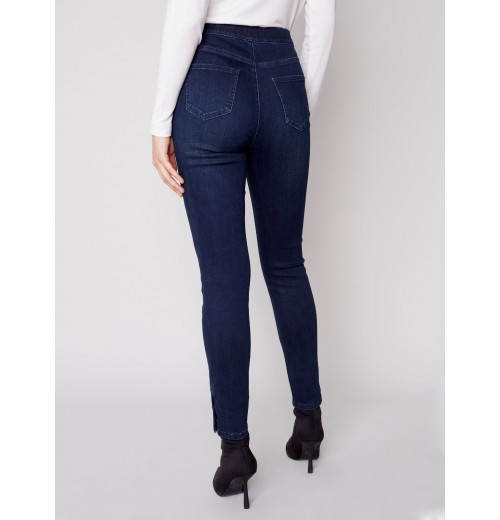Pull-On Jeans with Snap Button Hem - Blue Black Pull-On Jeans with Snap Button Hem - Blue Black