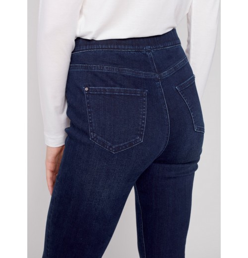 Pull-On Jeans with Snap Button Hem - Blue Black Pull-On Jeans with Snap Button Hem - Blue Black