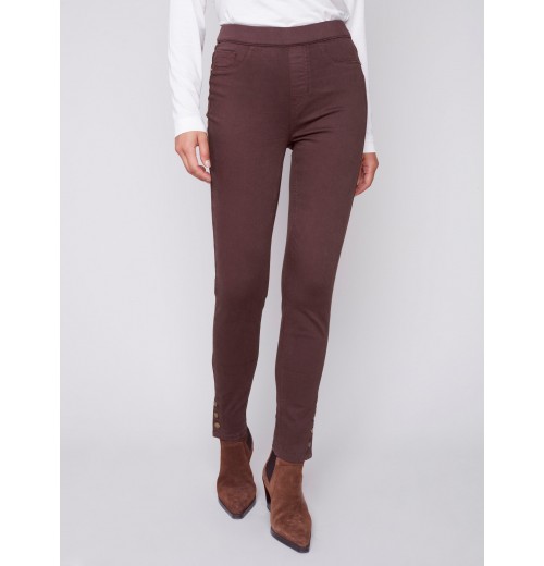 Pull-On Twill Pants with Snap Button Hem - Chocolate Pull-On Twill Pants with Snap Button Hem - Chocolate