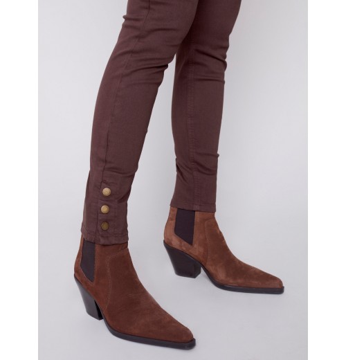 Pull-On Twill Pants with Snap Button Hem - Chocolate Pull-On Twill Pants with Snap Button Hem - Chocolate