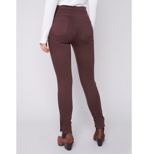 Pull-On Twill Pants with Snap Button Hem - Chocolate Pull-On Twill Pants with Snap Button Hem - Chocolate