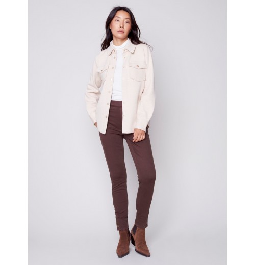 Pull-On Twill Pants with Snap Button Hem - Chocolate Pull-On Twill Pants with Snap Button Hem - Chocolate