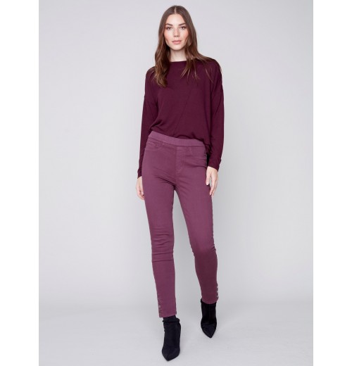 Pull-On Twill Pants with Snap Button Hem - Port Pull-On Twill Pants with Snap Button Hem - Port