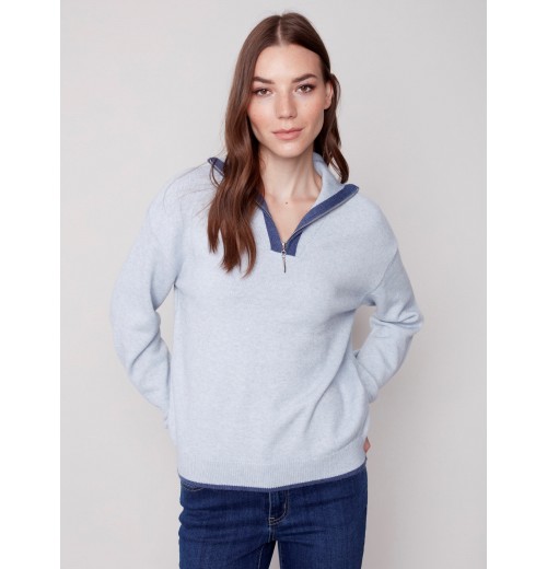 Quarter Zip Funnel Neck Sweater - Snowflake Quarter Zip Funnel Neck Sweater - Snowflake