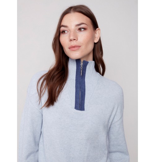 Quarter Zip Funnel Neck Sweater - Snowflake Quarter Zip Funnel Neck Sweater - Snowflake