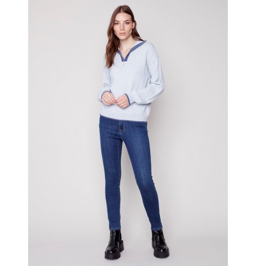 Quarter Zip Funnel Neck Sweater - Snowflake Quarter Zip Funnel Neck Sweater - Snowflake
