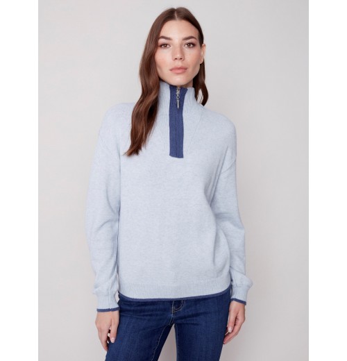 Quarter Zip Funnel Neck Sweater - Snowflake Quarter Zip Funnel Neck Sweater - Snowflake