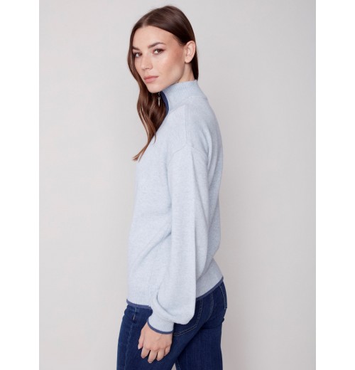 Quarter Zip Funnel Neck Sweater - Snowflake Quarter Zip Funnel Neck Sweater - Snowflake