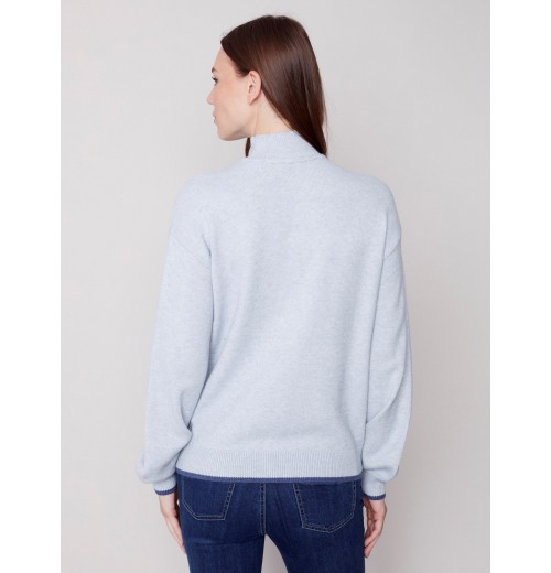 Quarter Zip Funnel Neck Sweater - Snowflake Quarter Zip Funnel Neck Sweater - Snowflake