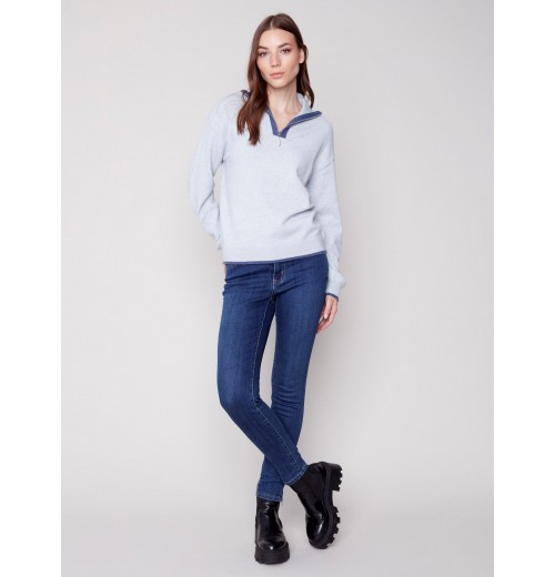 Quarter Zip Funnel Neck Sweater - Snowflake Quarter Zip Funnel Neck Sweater - Snowflake