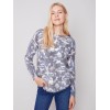 Reversible Printed Sweater with Frayed Edge - Denim Reversible Printed Sweater with Frayed Edge - Denim