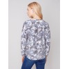Reversible Printed Sweater with Frayed Edge - Denim Reversible Printed Sweater with Frayed Edge - Denim