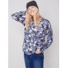 Reversible Printed Sweater with Frayed Edge - Denim Reversible Printed Sweater with Frayed Edge - Denim