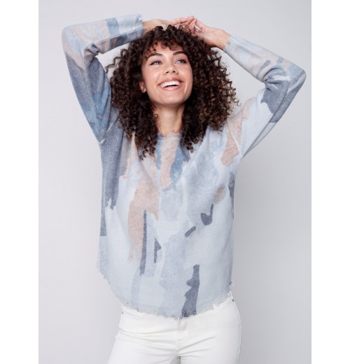 Reversible Printed Sweater with Frayed Edge - Truffle Reversible Printed Sweater with Frayed Edge - Truffle