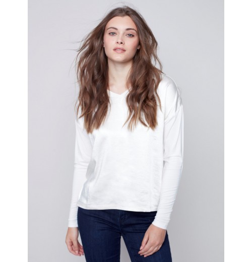 Satin and Jersey Knit Top - Ecru Satin and Jersey Knit Top - Ecru