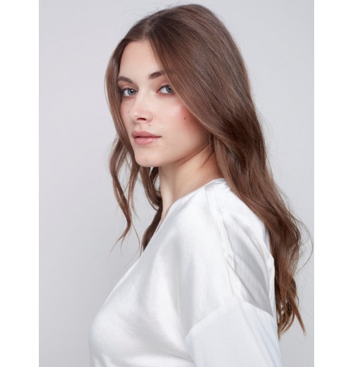 Satin and Jersey Knit Top - Ecru Satin and Jersey Knit Top - Ecru