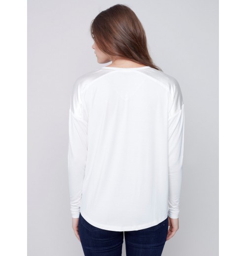 Satin and Jersey Knit Top - Ecru Satin and Jersey Knit Top - Ecru