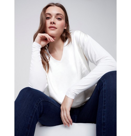 Satin and Jersey Knit Top - Ecru Satin and Jersey Knit Top - Ecru