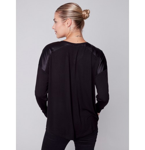 Satin and Jersey Knit Top - Black Satin and Jersey Knit Top - Black