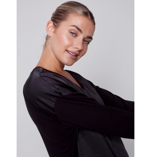 Satin and Jersey Knit Top - Black Satin and Jersey Knit Top - Black