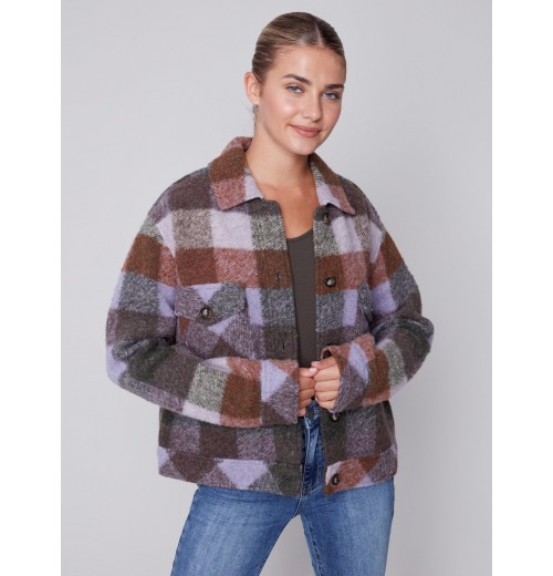 Short Plaid Boiled Wool Jacket - Spruce Short Plaid Boiled Wool Jacket - Spruce