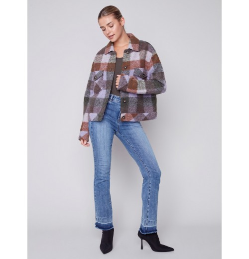 Short Plaid Boiled Wool Jacket - Spruce Short Plaid Boiled Wool Jacket - Spruce