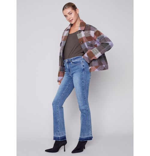 Short Plaid Boiled Wool Jacket - Spruce Short Plaid Boiled Wool Jacket - Spruce