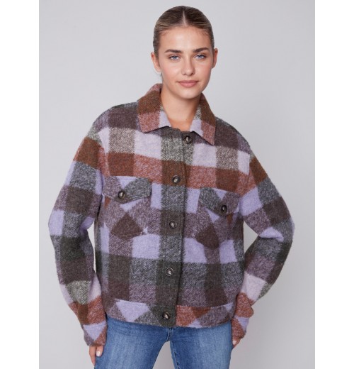 Short Plaid Boiled Wool Jacket - Spruce Short Plaid Boiled Wool Jacket - Spruce