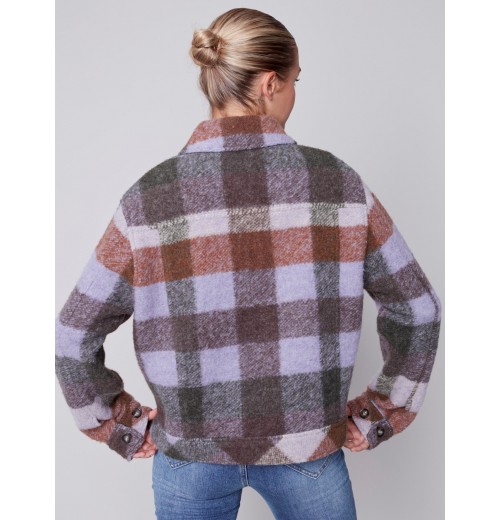 Short Plaid Boiled Wool Jacket - Spruce Short Plaid Boiled Wool Jacket - Spruce