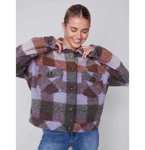Short Plaid Boiled Wool Jacket - Spruce Short Plaid Boiled Wool Jacket - Spruce