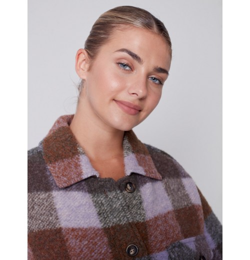 Short Plaid Boiled Wool Jacket - Spruce Short Plaid Boiled Wool Jacket - Spruce