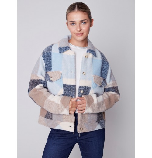 Short Plaid Boiled Wool Jacket - Snowflake Short Plaid Boiled Wool Jacket - Snowflake