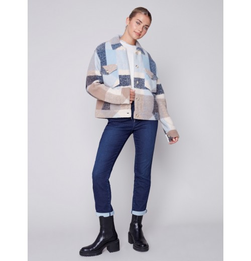 Short Plaid Boiled Wool Jacket - Snowflake Short Plaid Boiled Wool Jacket - Snowflake