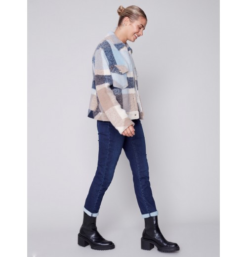 Short Plaid Boiled Wool Jacket - Snowflake Short Plaid Boiled Wool Jacket - Snowflake