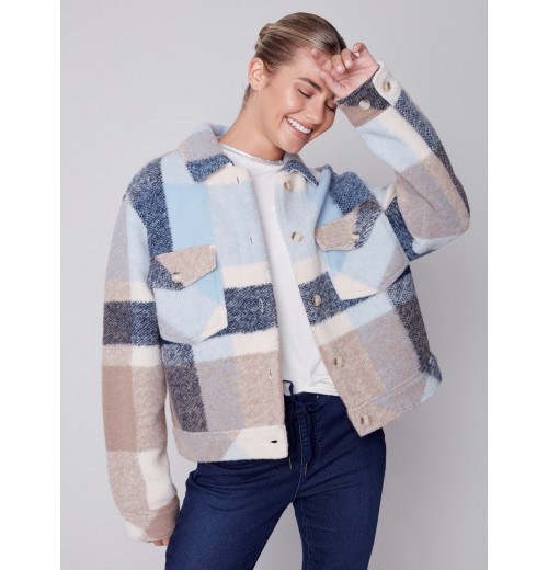 Short Plaid Boiled Wool Jacket - Snowflake Short Plaid Boiled Wool Jacket - Snowflake