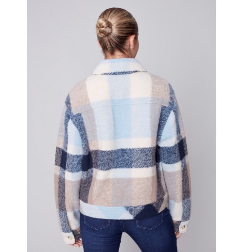 Short Plaid Boiled Wool Jacket - Snowflake Short Plaid Boiled Wool Jacket - Snowflake