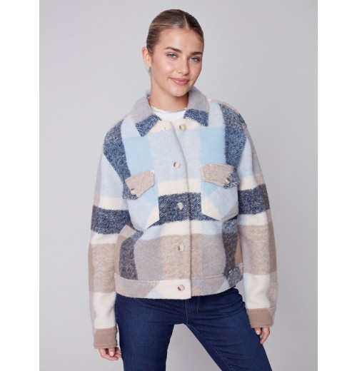 Short Plaid Boiled Wool Jacket - Snowflake Short Plaid Boiled Wool Jacket - Snowflake