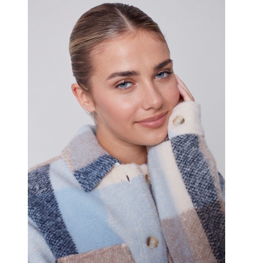 Short Plaid Boiled Wool Jacket - Snowflake Short Plaid Boiled Wool Jacket - Snowflake