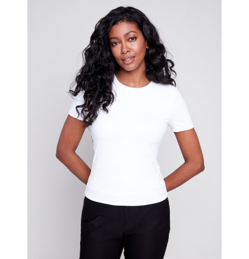 Short-Sleeved Super Stretch Top - White Short-Sleeved Super Stretch Top - White