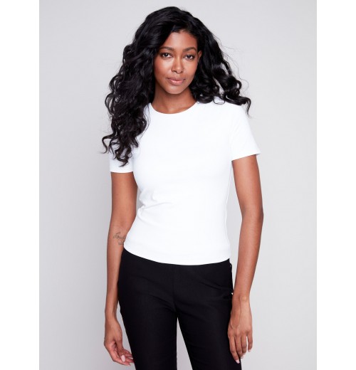 Short-Sleeved Super Stretch Top - White Short-Sleeved Super Stretch Top - White