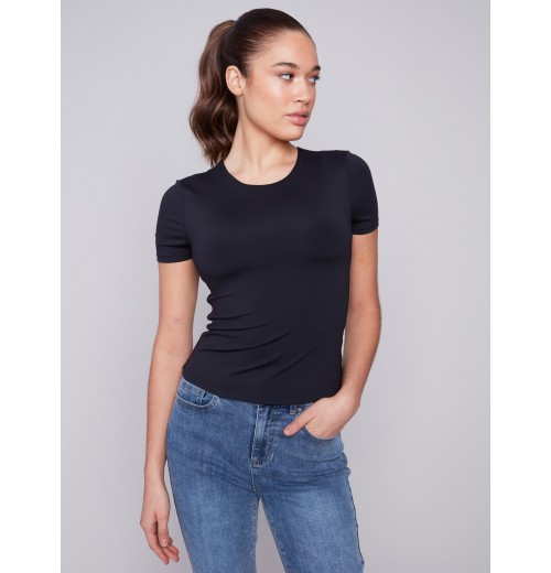 Short-Sleeved Super Stretch Top - Black Short-Sleeved Super Stretch Top - Black