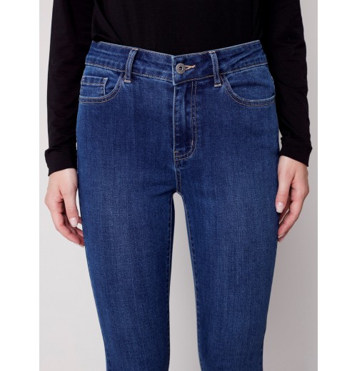 Skinny Jeans with Embroidered Scalloped Hem - Blue Jean Skinny Jeans with Embroidered Scalloped Hem - Blue Jean