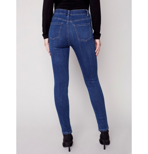 Skinny Jeans with Embroidered Scalloped Hem - Blue Jean Skinny Jeans with Embroidered Scalloped Hem - Blue Jean