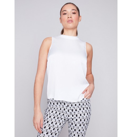 Sleeveless Satin Top - White Sleeveless Satin Top - White
