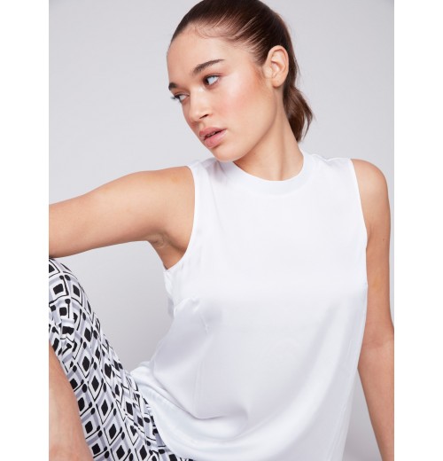 Sleeveless Satin Top - White Sleeveless Satin Top - White