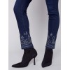 Slim Leg Jeans with Geometric Embroidery - Blue Black Slim Leg Jeans with Geometric Embroidery - Blue Black