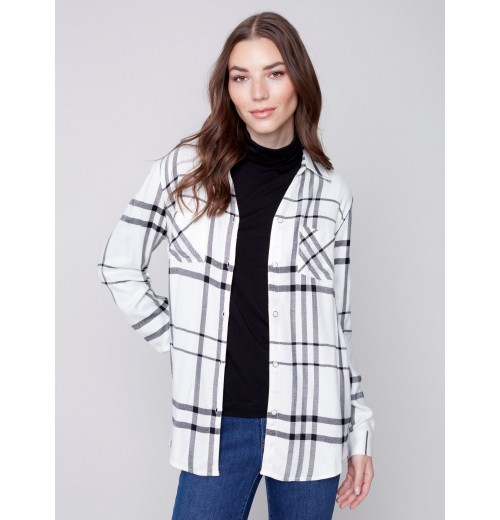 Soft Plaid Button-Down Shirt - Ecru Soft Plaid Button-Down Shirt - Ecru